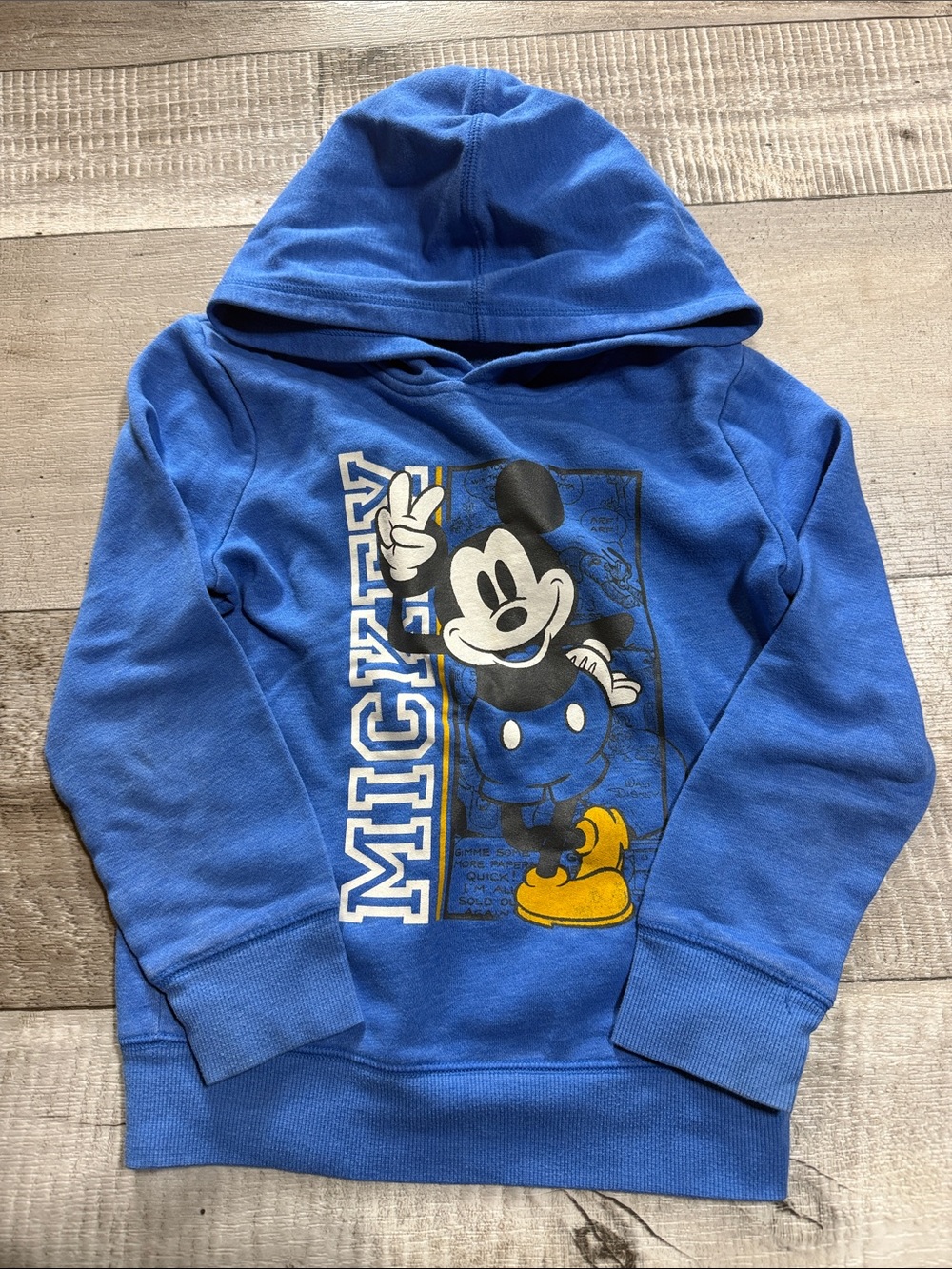 Disney Blue Mickey Mouse Pullover Hoodie with Yellow Accents